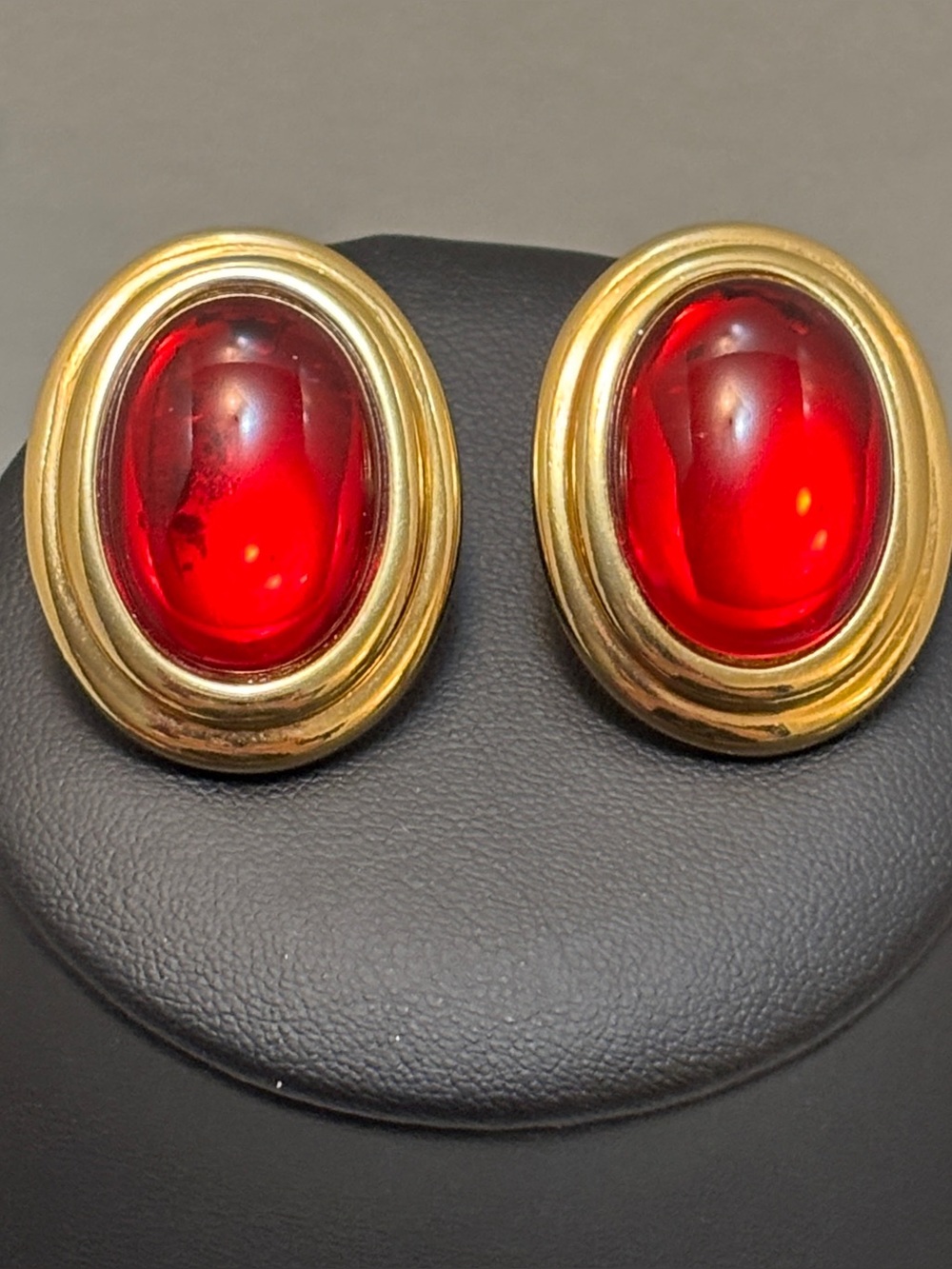 Vintage Napier Red Cabochon Screw Back Earrings